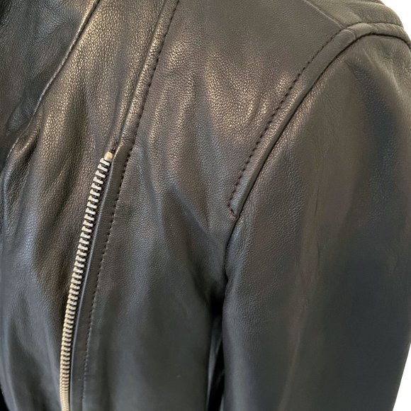 All Saints Lewin Leather Biker Jacket in Black, Size US 4 Small - Picture 9 of 16